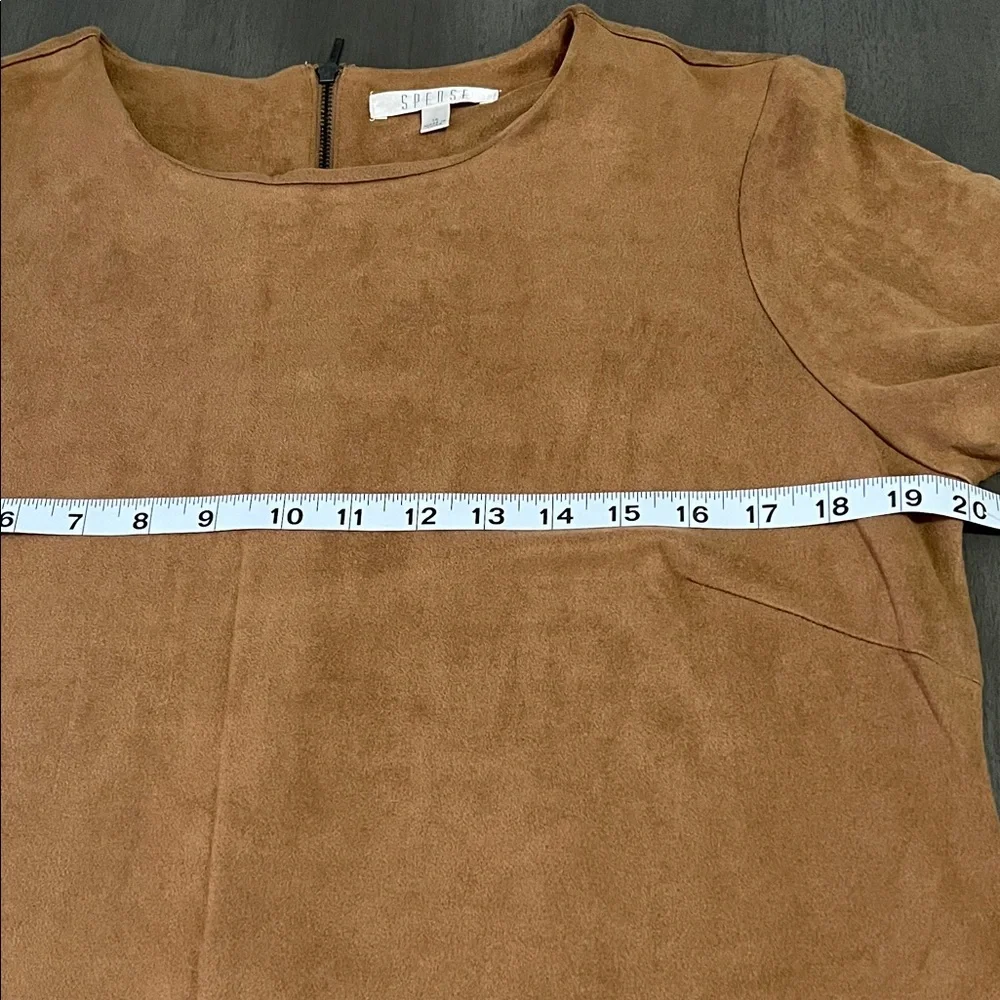 Spense Brown Midi Dress with Studded Detail faux suede short sleeve large sz 14 - Picture 9 of 10